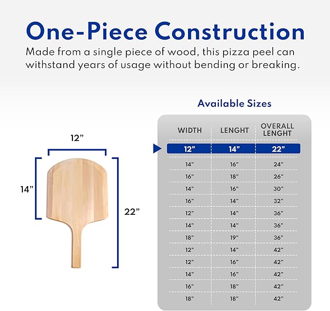 New Star Foodservice 50325 Restaurant-Grade Wooden Pizza Peel, 16" L x 14" W Plate, with 26" L Wooden Handle, 42" Overall Length