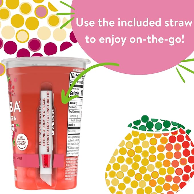 Joyba Bubble Tea Variety Pack, Mango Passion Fruit Green Tea & Raspberry Dragonfruit Black Tea with Popping Boba, 6 Pack, 12 fl. oz. Cups