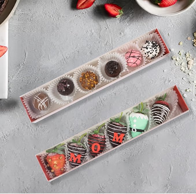 20Pack 12x2¼x2 Inch Chocolate Covered Strawberries Boxes for 6 Macaron boxes Chocolate Truffle Boxes Cookie boxes Bakery Boxes with Clear Window