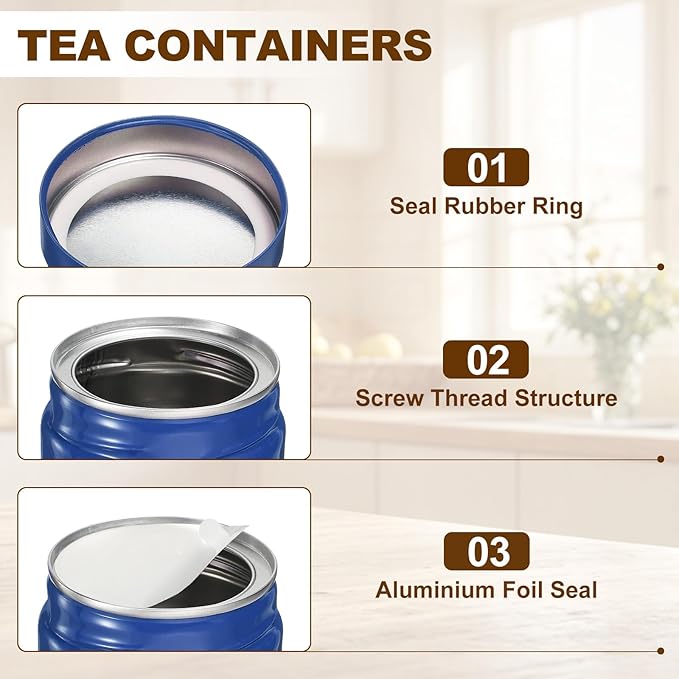 uxcell 2Pcs Round Tea Canisters, 3" x 3" Airtight Metal Tea Containers for Loose Tea, Coffee Beans, Spices - Durable, Compact, and Stylish Storage Tea Tin (Blue)
