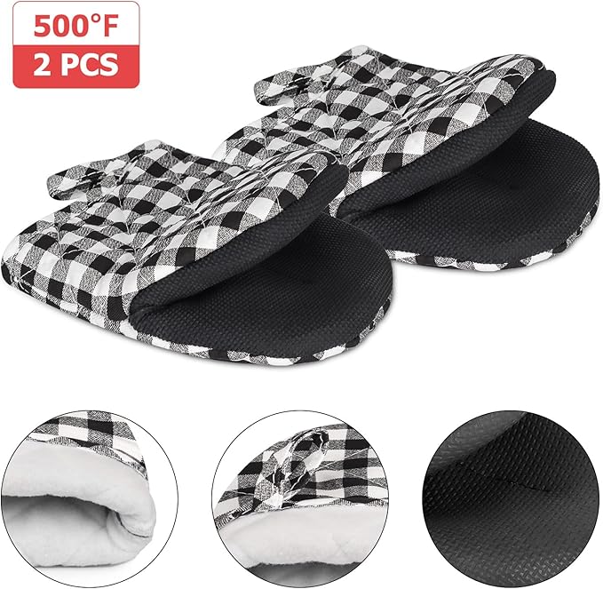 1 Pair Short Oven Mitts, Heat Resistant Silicone Kitchen Mini Oven Mitts for 500 Degrees, Non-Slip Grip Surfaces and Hanging Loop Gloves, Baking Grilling Barbecue Microwave Machine Washable