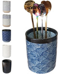 Stoneware Coffee Bar Utensil Holder Tea & Coffee Spoon & Stirrer Holder for Stir Stick Straw Teaspoon Holder Spoon Cup Small Utensil Jar (Blue Wave)