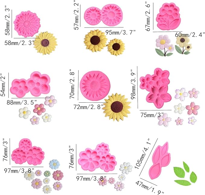 9 Pcs Flowers Fondant Molds,Flower Silicone Mold for Cupcake Dessert Chocolate Jelly Cookie Decor, Jewelry, Pastry, Chocolate,Handmade Soap Mould Candy Making(Pink)