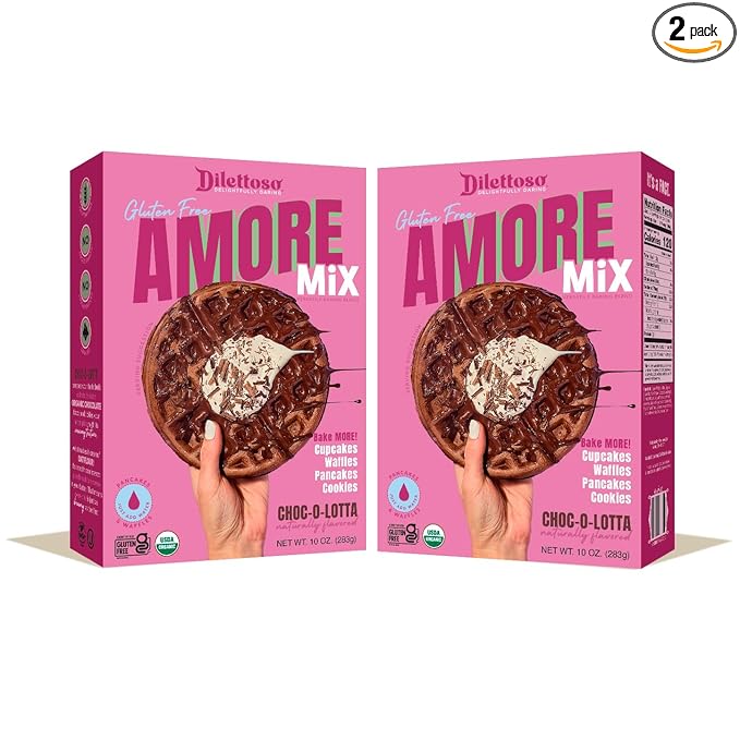 Dilettoso's Organic Gluten-Free Oat Flour Baking Mix | Chocolate | Pancakes, Waffles, Cupcakes, Brownies, and Cookies | 10oz AMORE Mix (2 Boxes)