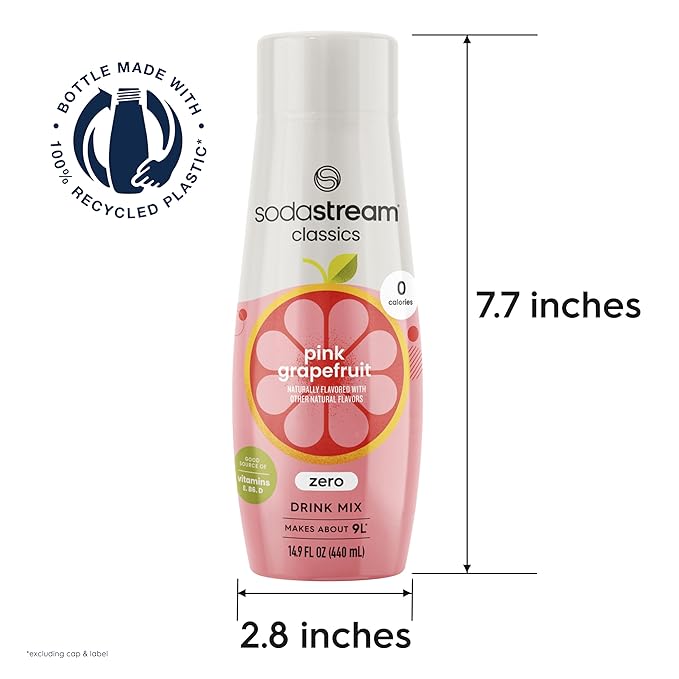 SodaStream Pink Grapefruit Zero Calorie, 14.8 Fl Oz (Pack of 4)
