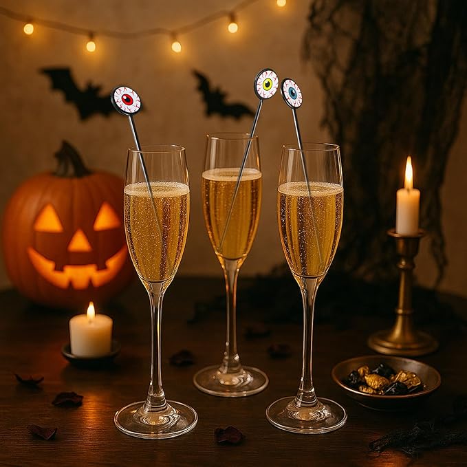 30 Pcs Halloween Swizzle Sticks Plastic Coffee and Cocktail Stirrers Fall Thanksgiving Drink Stirrers Cocktail Mixers for Halloween Fall Autumn Party Tea Coffee Bar Decoration(Horror Eyeball)