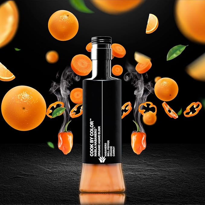 Cook by Color: Habla Habanero, Flavored Organic Agave Syrup Liquid Sweetener, Light Agave Nectar for Cocktails, Teas, Coffee, Smoothies & Cooking, Vegan, Low Carb, 350 ml Bottle, 11.8 fl oz