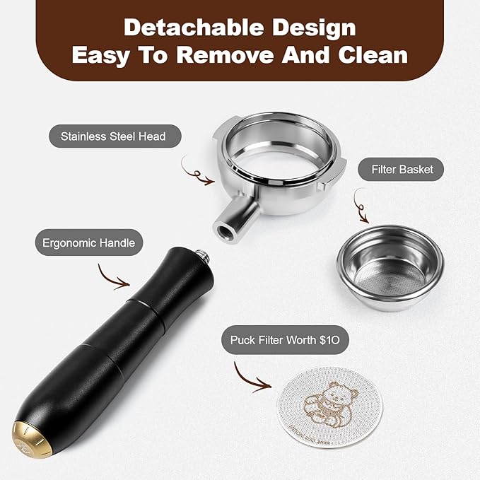 MEION 58mm Bottomless Portafilter&Puck Screen Kit Compatible for Gaggia 58mm, fit Gaggia Carezza, Gaggia Cubika Plus, Gran Gaggia Deluxe（Black）