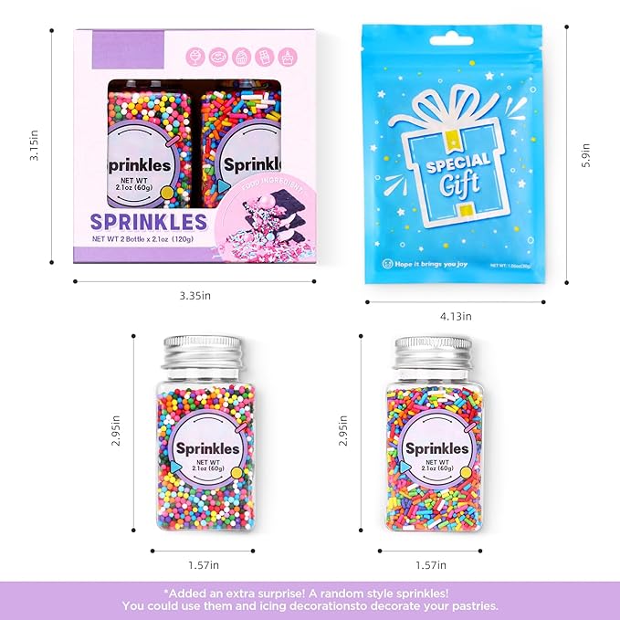 Rainbow Sprinkles, Confetti Sprinkles Bulk, Rainbow Sprinkles for Cake Decorating, Chocolate, Cupcake, Baking Sprinkles, and Ice Cream Toppings. (120g/4.2oz)