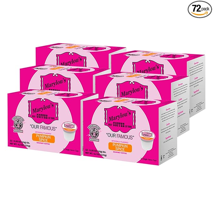 Marylou's Pumpkin Spice Flavored Gourmet Coffee Single Serve Coffee Pods, 72 Count, Compatible with Keurig Brewers