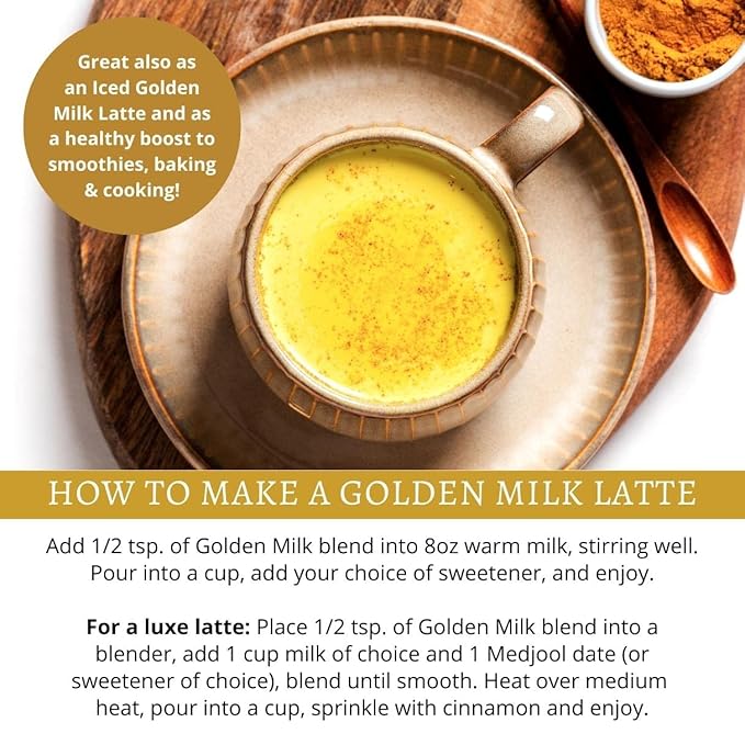 DelighTeas Organic Golden Milk Powder with Turmeric, Ginger, Ceylon Cinnamon | Ayurvedic Spices for Golden Turmeric Latte | Unsweetened, Vegan, Non-GMO, Keto | 120 Servings, 5 oz.