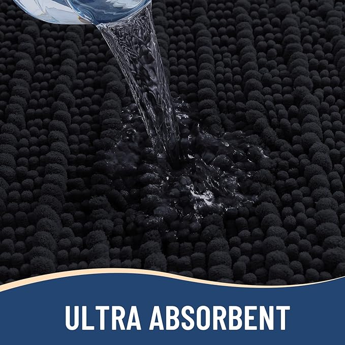 Arotive Luxury Chenille Bathroom Rug Mat, Extra Soft Thick Absorbent Shaggy Bath Rugs, Non-Slip Machine Wash Dry, Plush Bath Mats for Bathroom, Shower and Tub, 47x17, Black