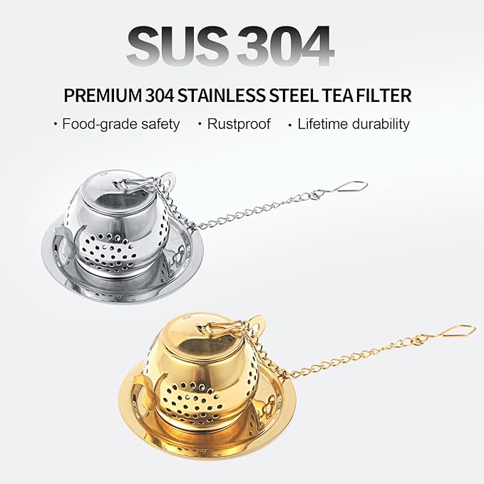 2-Pack Premium Tea Infusers with Spoon – 304 Stainless Steel Loose Leaf Tea Strainer & Steeper – Teapot Design for a Thoughtful Brewing Journey
