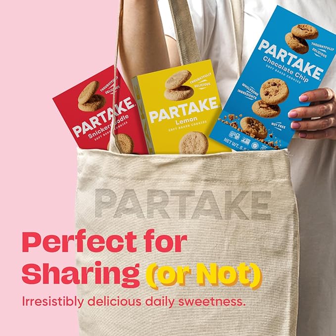 Gluten Free Partake Soft Baked Cookies Variety Pack (Chocolate Chip, Snickerdoodle, Lemon) - Vegan - Free From the Top 9 Allergens Including Dairy, Wheat, Soy, Eggs, & Peanuts - Non GMO - Safe School & Office Snack (4 Pack, 5.5oz Boxes)