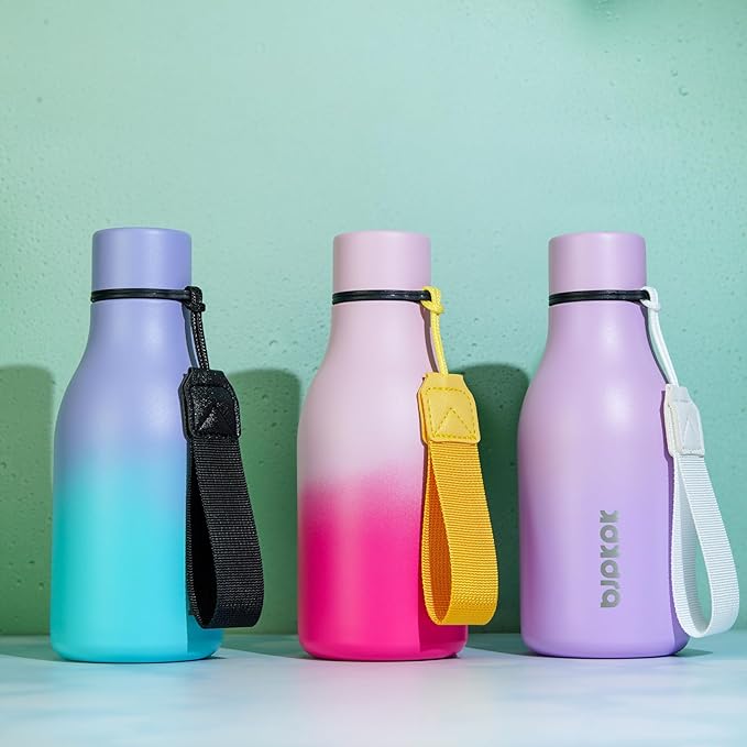 BJPKPK Insulated Water Bottles, 12oz Stainless Steel Metal Water Bottle with Strap, BPA Free Leak Proof Thermos, Mugs, Flasks, Reusable Water Bottle for Sports & Travel, Light Pink