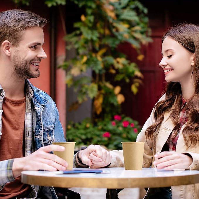 LITOPAK 100 Pack 8 oz Kraft Paper Coffee Cups for Water, Juice, and Tea, Disposable Hot Coffee Cups for Home, Restaurant, Store, and Cafe