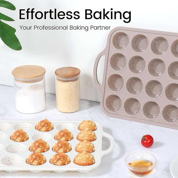 Vinino 2Pack Mini Silicone Muffin Pans for Baking with Metal Reinforced Frame, 24 Cups Mini Size Nonstick Cupcake Pan, BPA Free Oven Dishwasher Safe Baking Mold for Muffins Cupcakes
