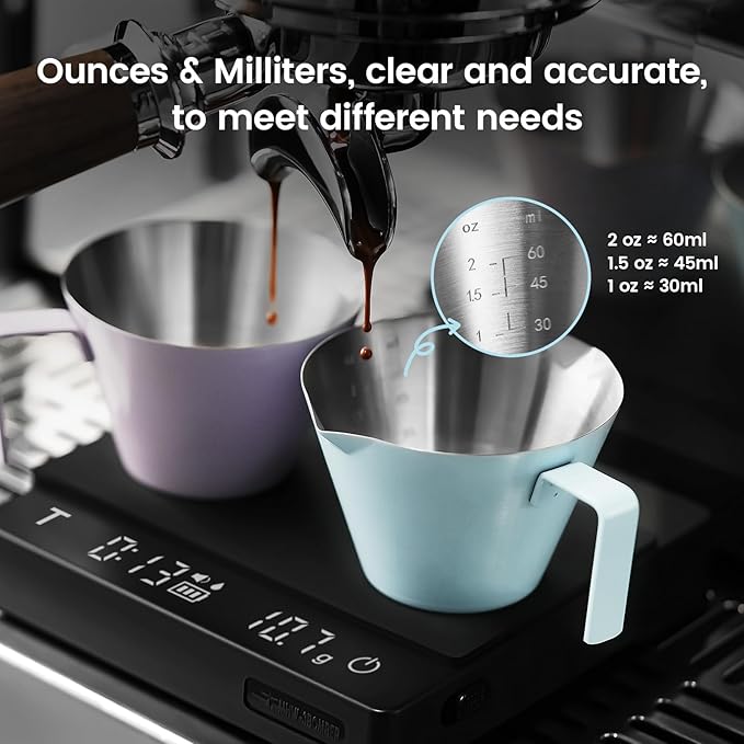 MHW-3BOMBER Espresso Measuring Cup with 3 oz Sauce Cup Espresso Shot Cup Stainless Steel Pouring Cup for Tomato Sauce|Steak Sauce|Desserts|Beverages| (Pink) G5739-OS