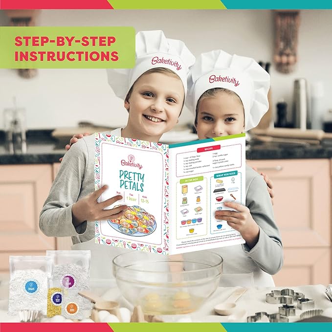 Baketivity Pretty Petals Cookie Making Kit for Kids - DIY Baking Set with Pre-Measured Ingredients - Party Supply Kit for Children Ages 6 and Up - Best Gift Idea for Boys and Girls