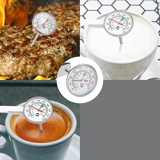 1 3/8 Inch Dial Milk Coffee Food Thermometer with Clip,Best Instant Read Thermometer for The Coffee Drinks,Chocolate Milk Foam,Meat Cooking