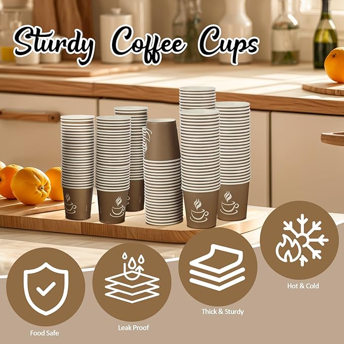 4 oz Paper Coffee Cups - 500 Pack Paper Espresso Cups, Disposable Coffee Cup, Small Paper Cup for Hot or Cold Beverage, Espresso, Capucino for Party, Picnic, Home, Office and Business (Brown)