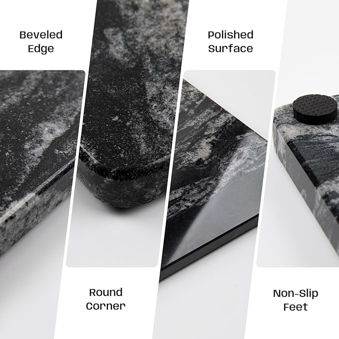 Marble Cutting Board For Kitchen, Pastry Board, Black Marble Slab Gift With Non-Slip Feets, 16x16 Inch, Pack Of 1 Piece