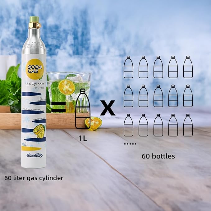 60L Thread Exchange Carbonator Canister, 14.5 Oz SodaMaker CO2 Gas Cylinder, Fully Charged Carbon Dioxide Cylinder for Soda Water Machine (10 cylinders)