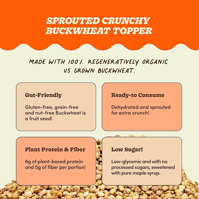 Lil Bucks Sprouted Regeneratively Grown Buckwheat Seeds– Paleo Cereal, Gluten-Free Granola, High in Protein, Low Sugar, Organic Superseed Crunch (CINNAMON, 1 Pack)