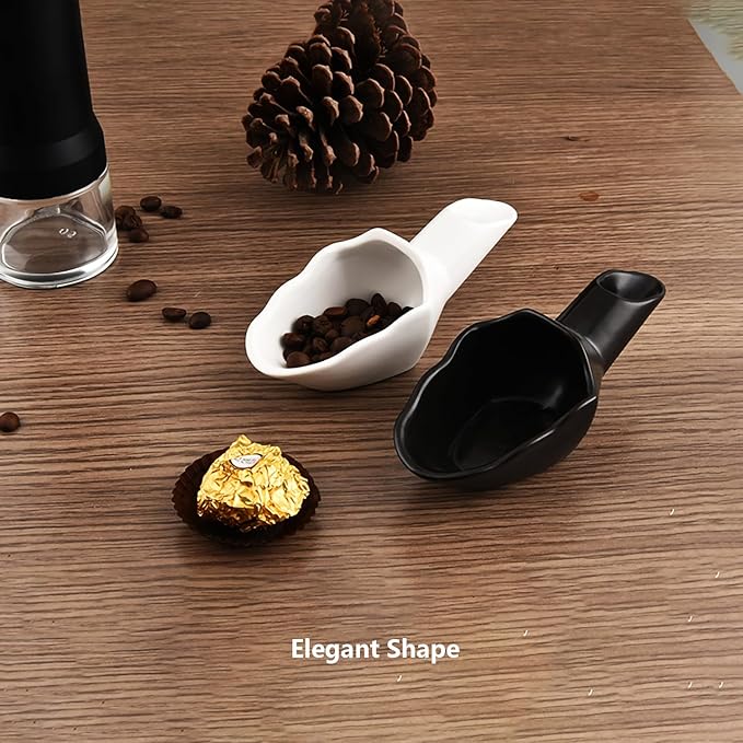 Coffee Bean Measuring Scoop with Funnel Coffee Bean Dosing Cup Ceramic Ground Coffee Spoon For Coffee Tea Sugar Flour (White)