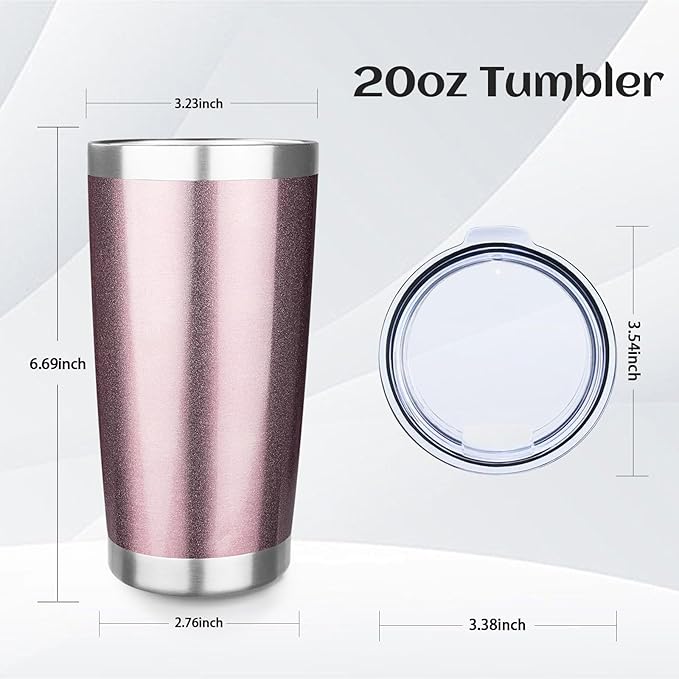 StarSpeed 20oz Tumbler Bulk with Lid, Stainless Steel Insulated Tumblers Double Wall Vacuum Insulated Travel Mug, Powder Coated Coffee Cups for Hot and Cold Drinks(Rose Gold,6)