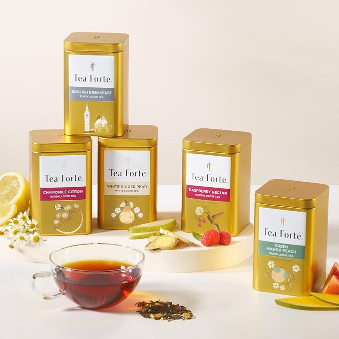 Tea Forte Earl Grey Premium Loose Leaf Caffeinated Black Tea Blend Canister, Makes 35-50 Cups