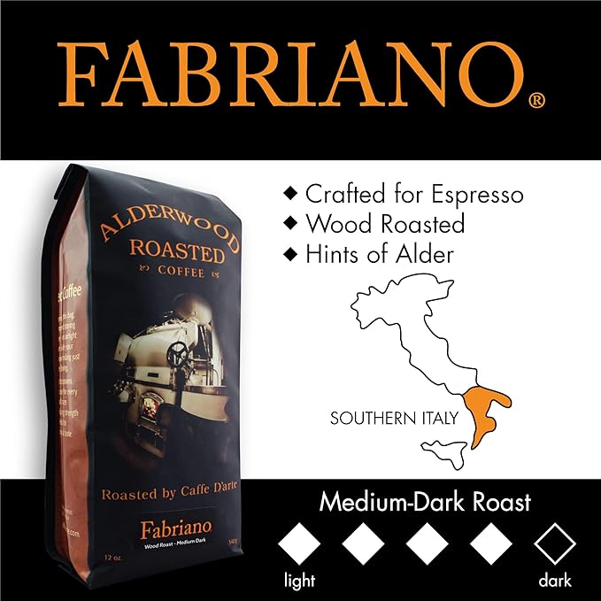 Caffe D'arte Fabriano Wood Roast Reserve Whole Bean Espresso Coffee, 12 Ounce