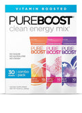 Pureboost Clean Energy Booster, Refreshing Energy Drink Mix with B12 Vitamins, Electrolytes, Antioxidants, Sugar-Free with No Sucralose (Combo Pack, 30 Count)