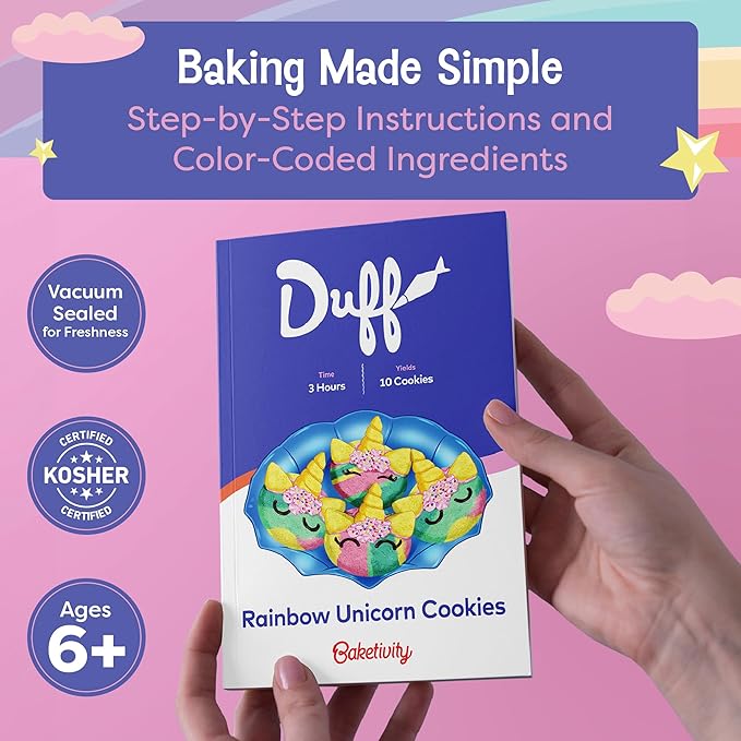Baketivity Baking Kit Bundle – Unicorn Rainbow Cookies & S’mores Sandwich Cookies by Duff Goldman – DIY Kids Baking Set with Pre-Measured Kosher Ingredients, Decorating Supplies, STEM Activities – Age