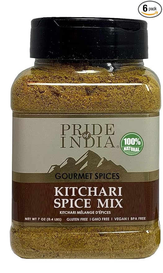 Pride Of India - PACK of 6 - Kitchari Spice Seasoning – Made with Authentic Indian Spices – Good for Health Cleanse & Diet – Easy to Use – 7 oz. Medium Dual Sifter Jar