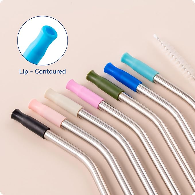 Reusable Stainless Steel Straws with Silicone Tip for Stanley 30oz, Metal Drinking Straws for 30oz Tumbler,3 Bent Tubes & 6 Tips& 1 Cleanr Brush (Bright Lime)