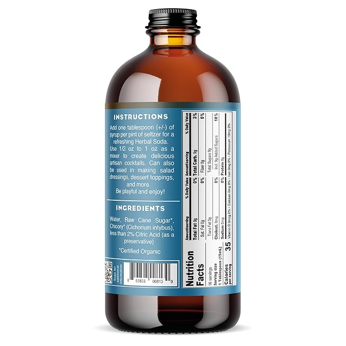 Bluestem Botanicals Organic Chicory Simple Syrup, 8 oz, Cocktail and Mocktail Mixer for Drinks, Non-Alcoholic