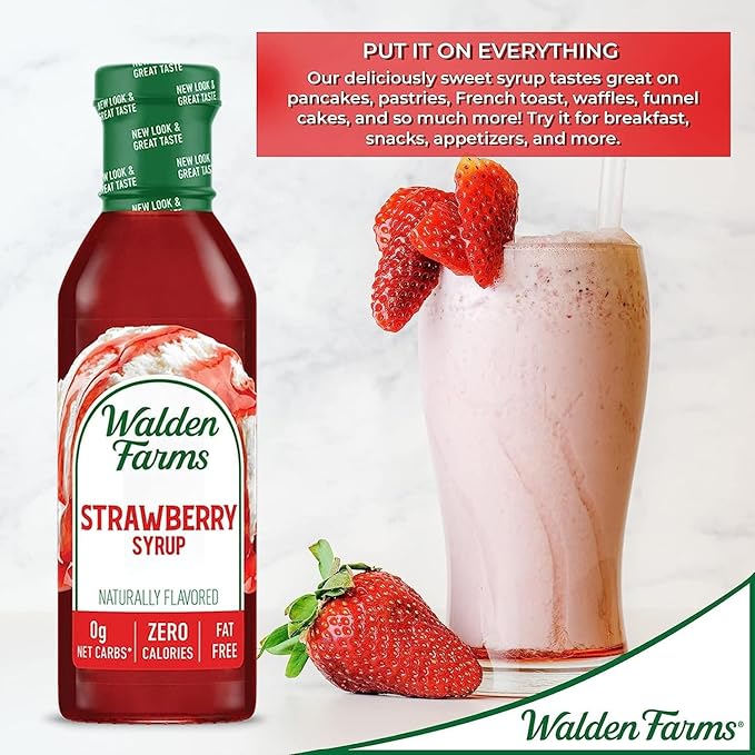 Walden Farms Strawberry Syrup – Perfect for Desserts, Smoothies, Breakfast – Zero Calorie, Sugar-Free, Low Carb, Keto-Friendly, Gluten-Free, Vegan – 6-Pack, 12 oz Bottles