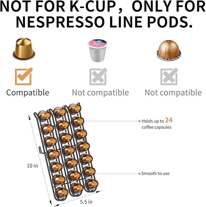 LEMIKKLE Coffee Station Organizer,Compatible with Nespresso Classic Pods 24pcs,Coffee Bar Accessories and Cup Storage Organizer, Wood Counter Shelves for Kitchen, Office, Countertop（Black