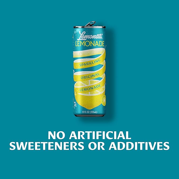 Lemonati Lemonade Sparkling Original Lemonade, No Artificial Sweeteners or Flavors, Gluten-Free, Kosher, Non-GMO, Vegan, 12 Fl Oz Slim Cans, Pack Of 24