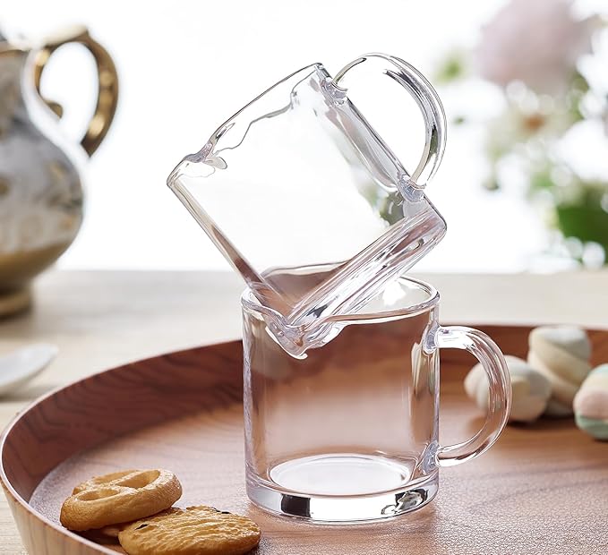 Ackers Clear Espresso Cups Set of 2,4 OZ Double Spouts Cups,Milk Cup with Handle, Espresso Accessories for Machine, Small