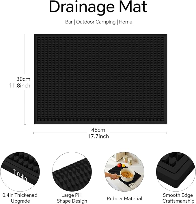 2 Pack Bar Mat, Home Bar Tool Drying Mats, Bar Accessories for The Home Bar Set 18''x12''（Black） for Bars, Outdoor Camping, Bar for Home