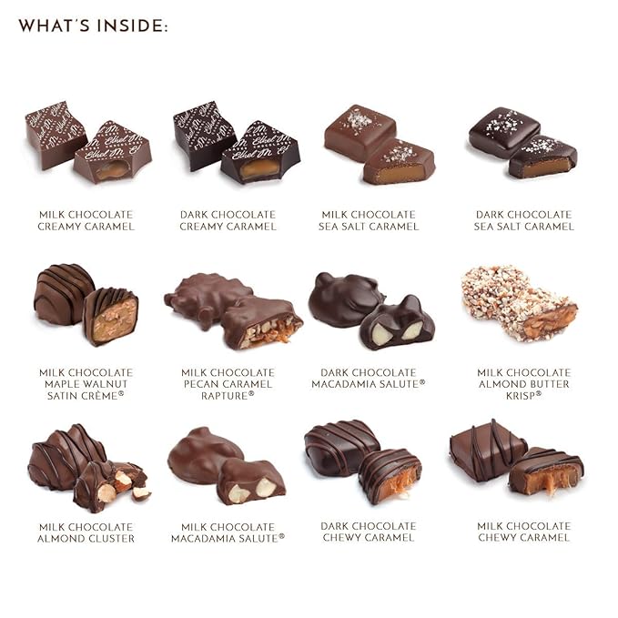 Ethel M Chocolates Premium Nuts & Caramels Collection Chocolate Gift Box, Milk & Dark Chocolate Candy Assortment, 24 Pieces of Creamy, Smooth and Rich Chocolate Gems