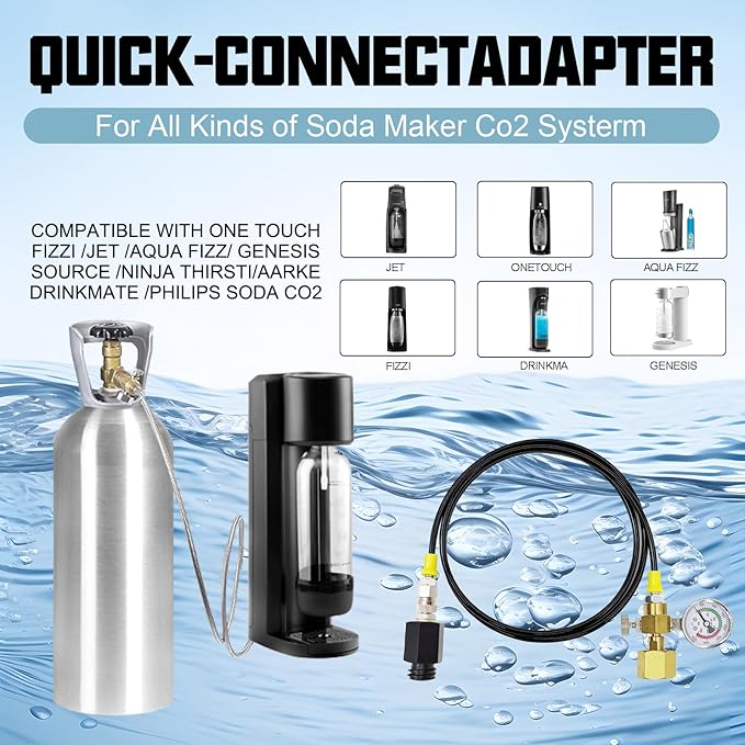 Soda Maker CO2 Tanks Adapter Hose with Big Pressure Gauge, Soda Co2 Fill Adapter Compatible with Fizzi Onetouch Jet Aqua Fizz Blue Cylinder Soda Machine(60 inch)