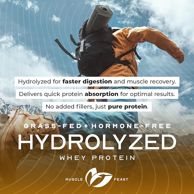 Muscle Feast Hydrolyzed Whey Protein Powder, Grass Fed and All Natural Hormone-Free, Hydro Whey Powder for Men and Women, Gluten Free, Non-GMO, Delicious Hydrolyzed Protein Powder, Unflavored, 2lb