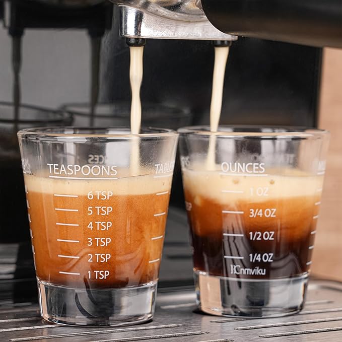 Shot Glasses Measuring cup Espresso Shot Glass Liquid Heavy Glass Wine Glass 2 Pack 26-Incremental Measurement 1oz, 6 Tsp, 2 Tbs, 30ml By BCnmviku (2pack-White)
