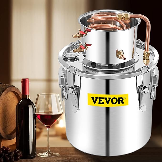 VEVOR Alcohol Still 13.2Gal/50L Alcohol Distiller Stainless Steel Distillery Kit for Alcohol With Copper Tube & Pump Home Brewing Kit Build-in Thermometer for DIY Whisky Wine Brandy