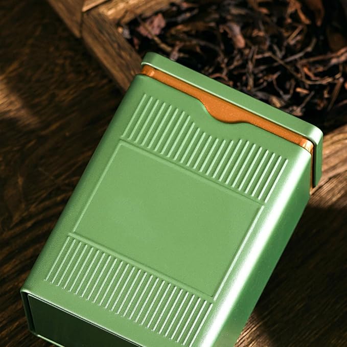 HAN SHENG Square Airtight Tea Tins - Green, Food Storage Containers for Loose Tea, Coffee, Spices (5.9"x3.4"x2.8")