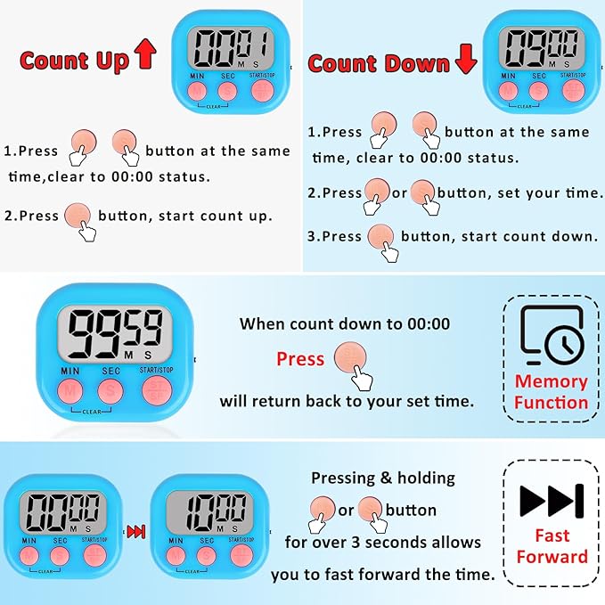 ZILLEEN Classroom Timer for Kids Teachers Digital Timers, Blue Green 6 Pack