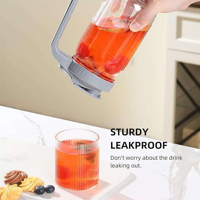 Glass Mason Jar Pitcher with Pour Spout Handle Lid, Breast Milk Pitcher Jug for Ice Tea, Cold Brew Coffee, Fridge Water, Juices, Leak Proof Storage Container
